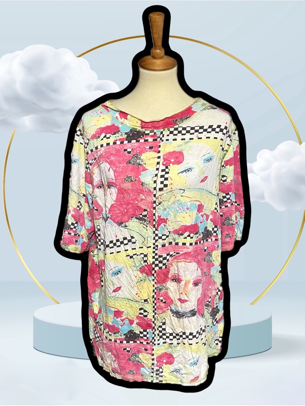 🌈 Amazing Vintage Abstract Pop Art Face Pink Tee